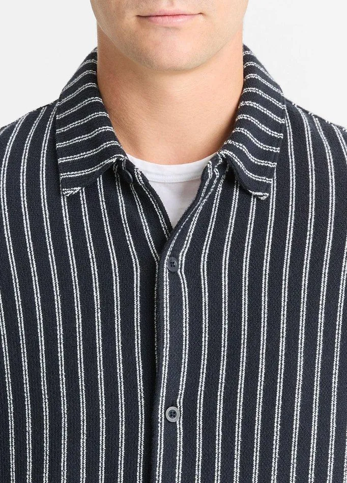 Shirts Men Vince Striped CottonBlend Boucl Shirt Coastal Blueclassic Cream Shirts Men Vince Striped CottonBlend Boucl Shirt Coastal Blueclassic Cream