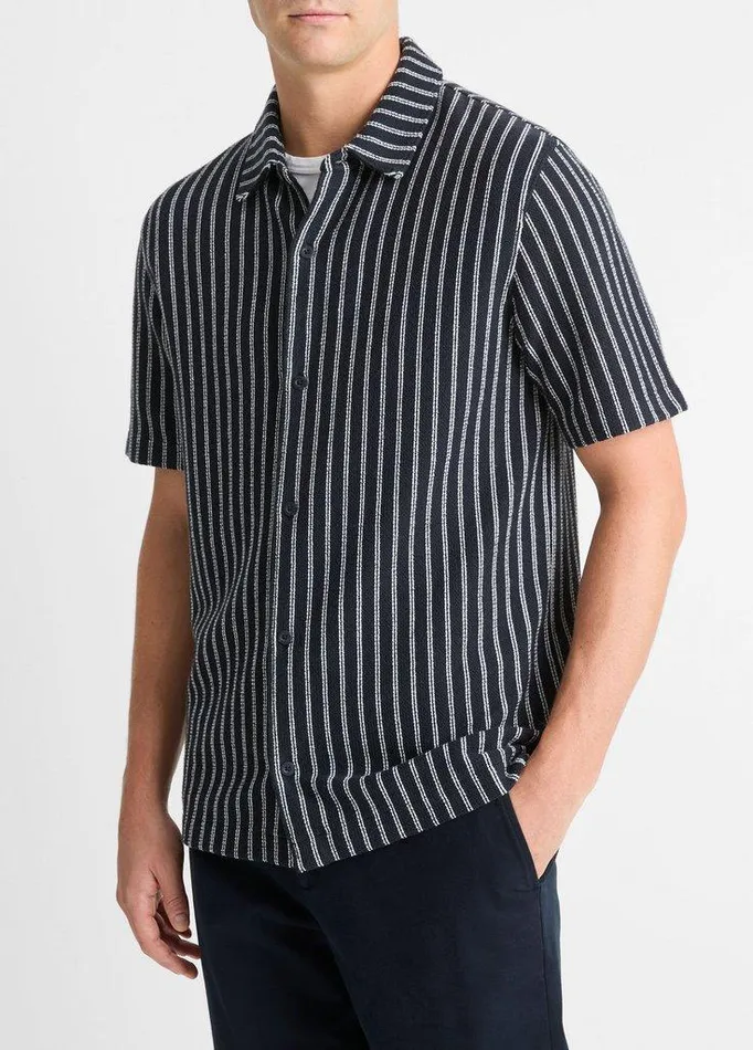 Shirts Men Vince Striped CottonBlend Boucl Shirt Coastal Blueclassic Cream Shirts Men Vince Striped CottonBlend Boucl Shirt Coastal Blueclassic Cream