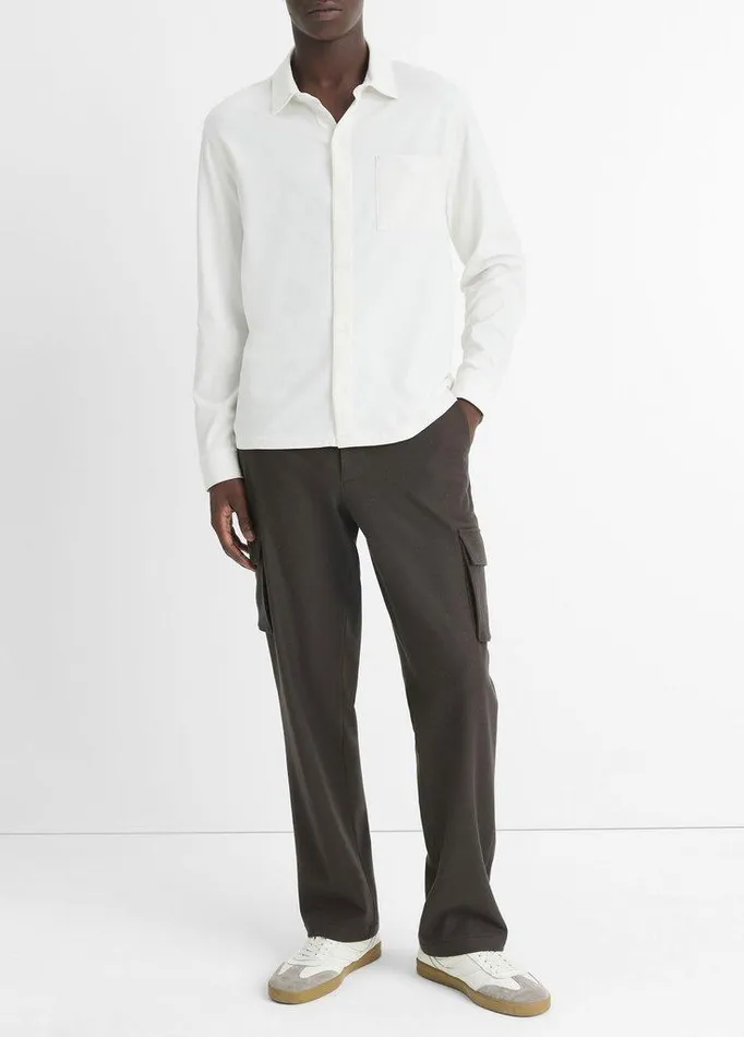 Shirts Men Vince Sueded Cotton Jersey ButtonFront Shirt Off White