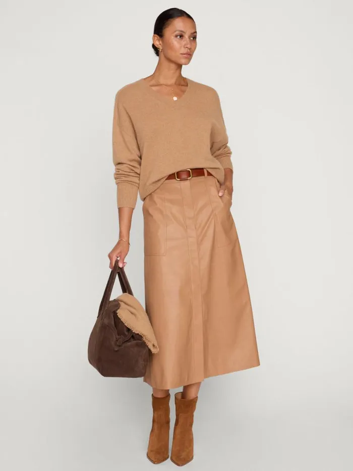 Shop Brochu Walker 100 Cashmere The Leia Vee Sweater Camel Melange