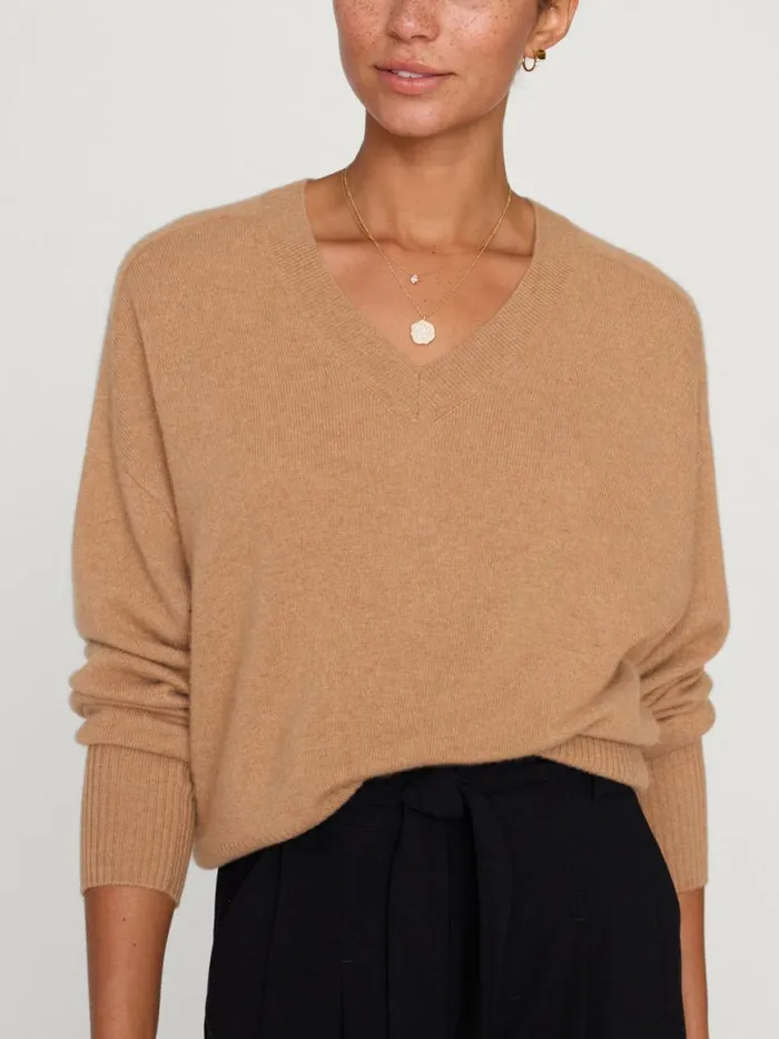 Shop Brochu Walker 100 Cashmere The Leia Vee Sweater Camel Melange