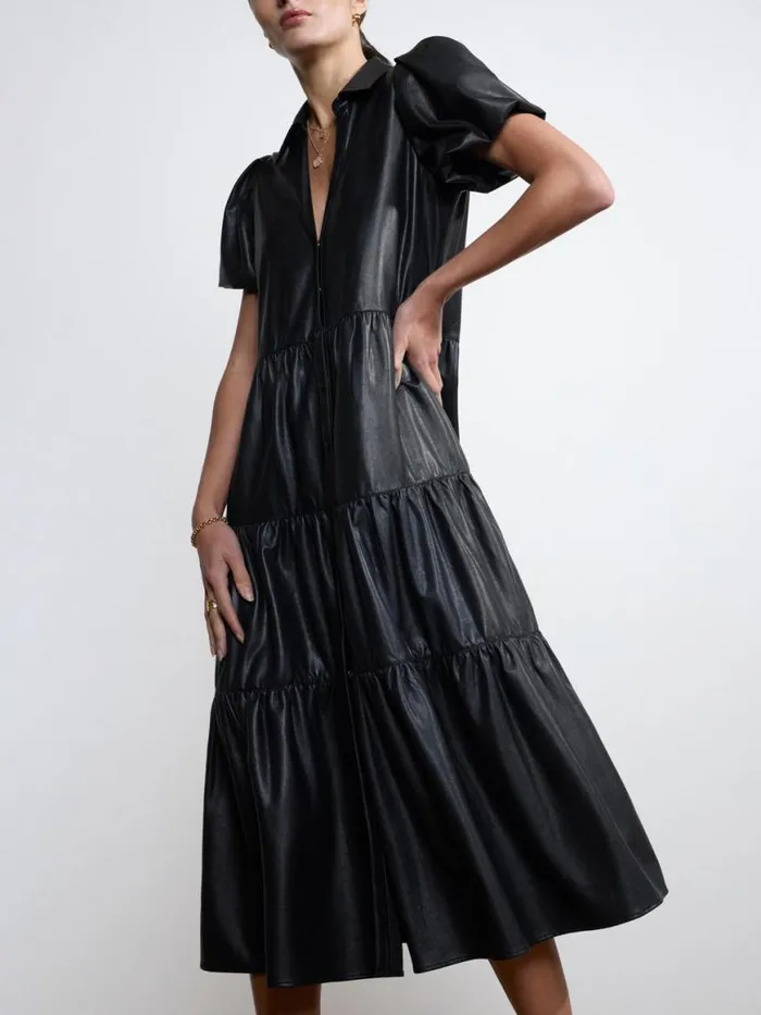 Shop Brochu Walker Dresses The Havana Vegan Leather Dress Black Onyx