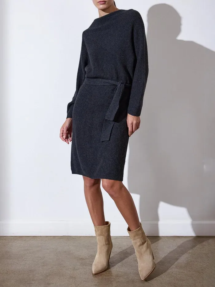 Shop Brochu Walker Dresses The Leith Belted Dress Dark Charcoal Melange