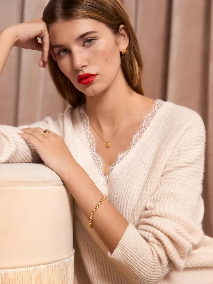 Shop Brochu Walker Sweaters The Ava Lace V Neck Sweater Almond Combo