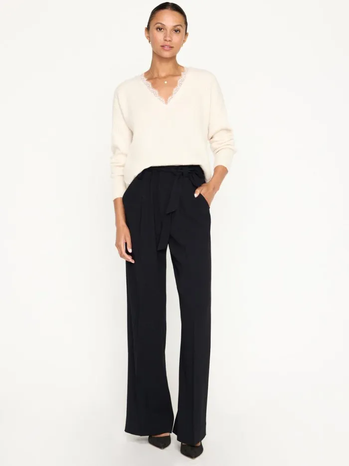 Shop Brochu Walker Sweaters The Ava Lace V Neck Sweater Almond Combo