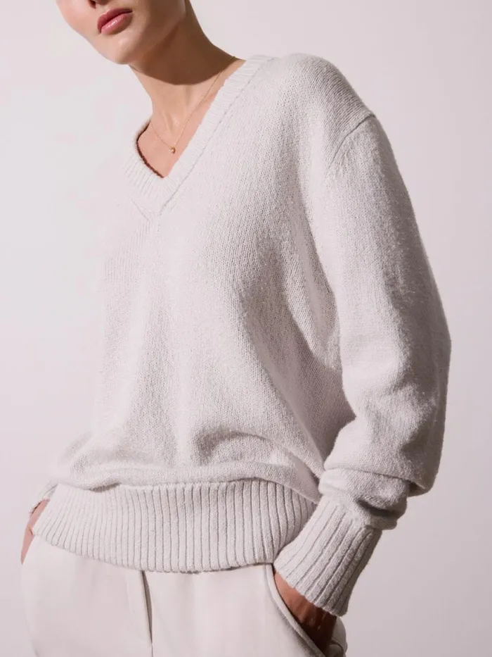 Shop Brochu Walker Sweaters The Emery Knit Vee Sweatshirt Dove Grey
