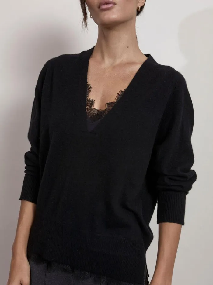 Shop Brochu Walker Sweaters The Lace Vee Looker Pullover Black Onyx