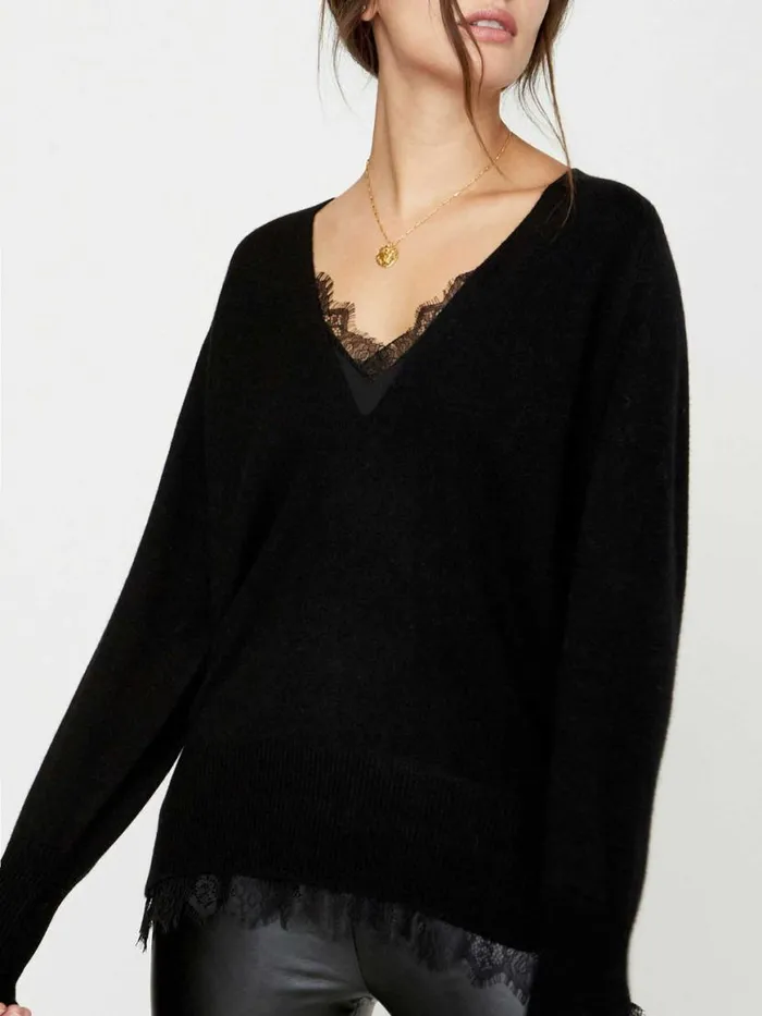 Shop Brochu Walker Sweaters The Lace Vee Looker Pullover Black Onyx