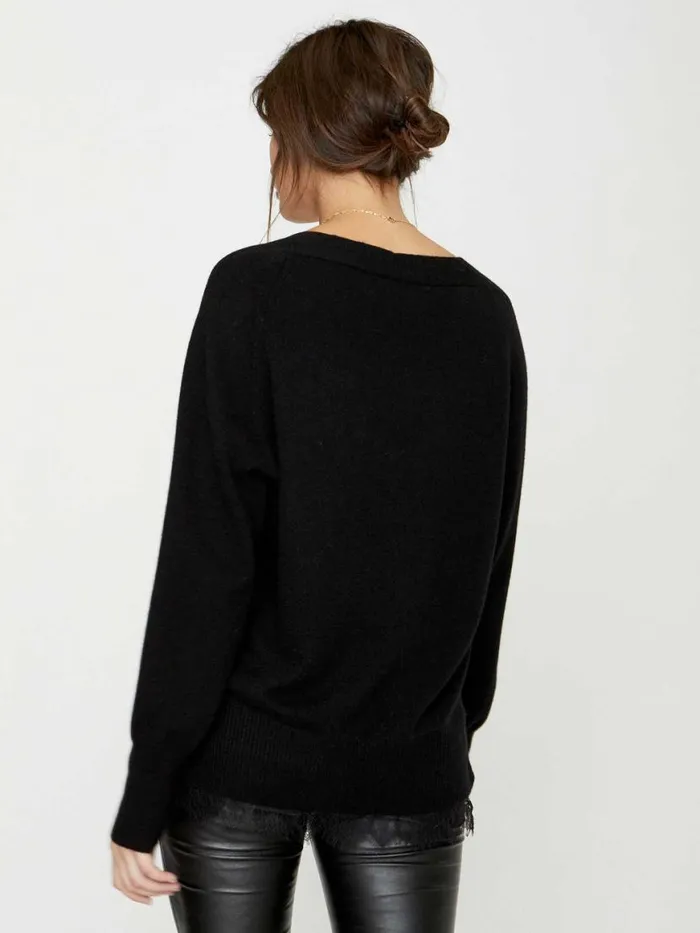 Shop Brochu Walker Sweaters The Lace Vee Looker Pullover Black Onyx
