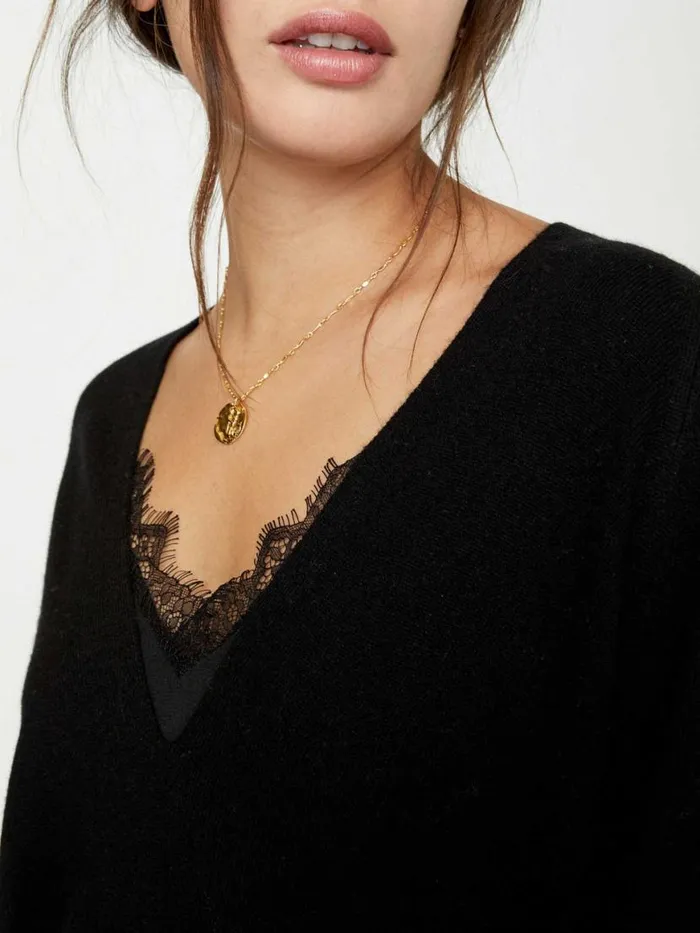Shop Brochu Walker Sweaters The Lace Vee Looker Pullover Black Onyx
