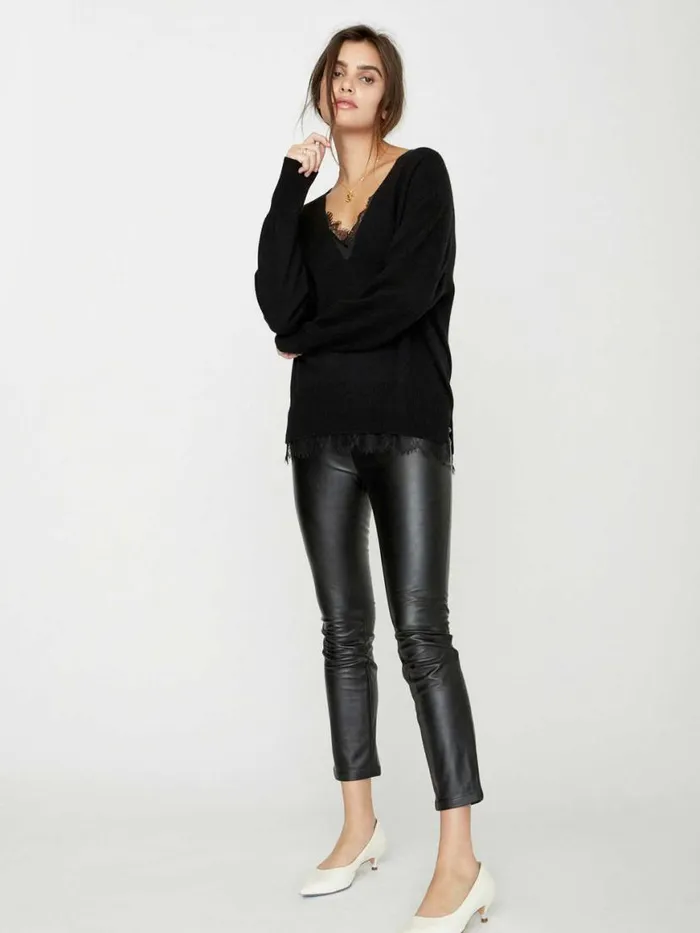 Shop Brochu Walker Sweaters The Lace Vee Looker Pullover Black Onyx