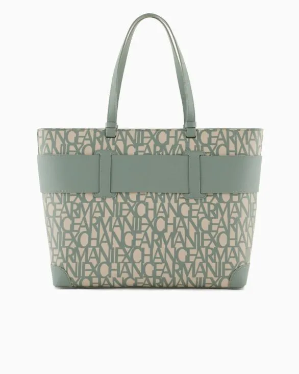 Shopper Bag With Allover Contrasting Logo Green Women Armani Shoppers Shopper Bag With Allover Contrasting Logo Green Women Armani Shoppers