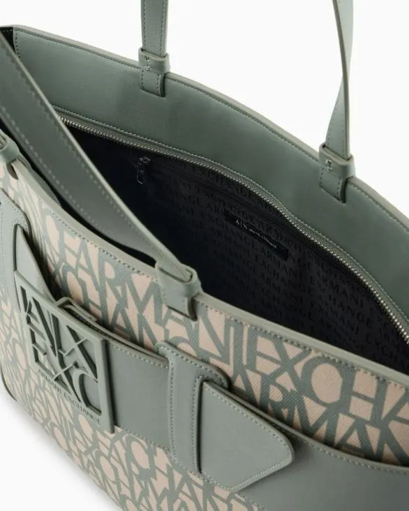 Shopper Bag With Allover Contrasting Logo Green Women Armani Shoppers Shopper Bag With Allover Contrasting Logo Green Women Armani Shoppers