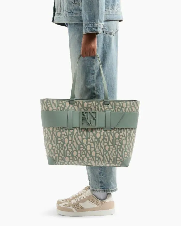 Shopper Bag With Allover Contrasting Logo Green Women Armani Shoppers Shopper Bag With Allover Contrasting Logo Green Women Armani Shoppers