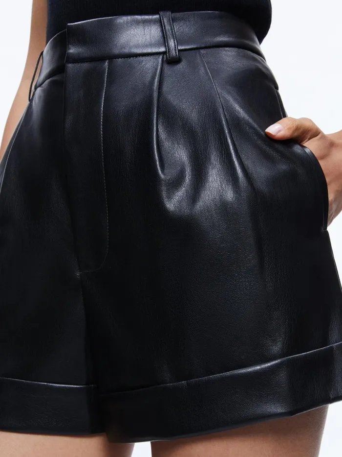 Shorts Women Alice Olivia CONRY VEGAN LEATHER PLEATED CUFF SHORT Black
