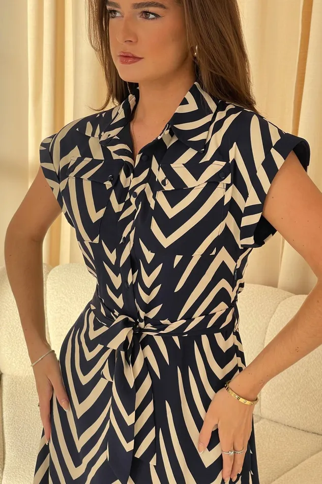Sicily Navy Abstract Mini Shirt Dress Women Girl In Mind CoOrds
