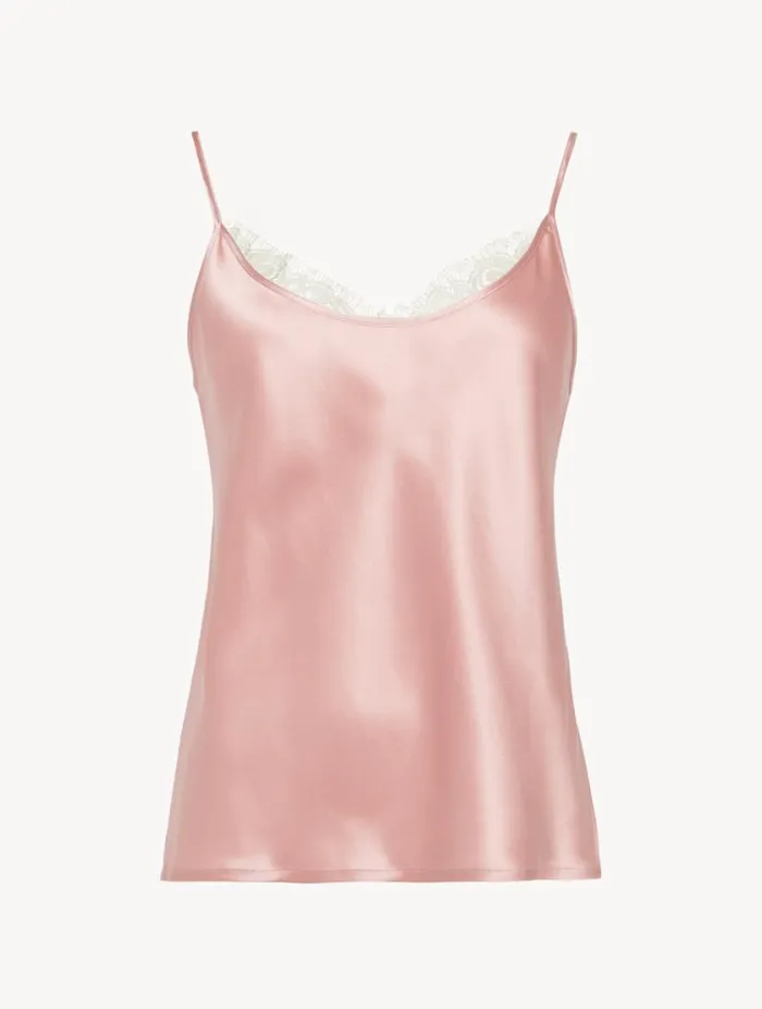Silk Camisole Top With Leavers Lace In Pink Sleepwear La Perla Camisoles