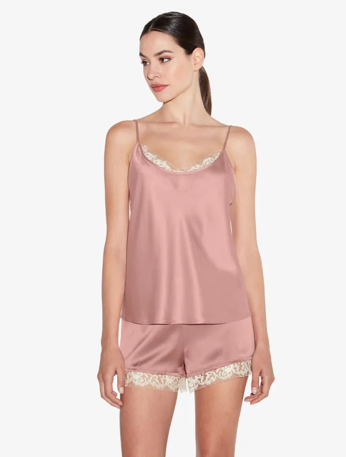 Silk Camisole Top With Leavers Lace In Pink Sleepwear La Perla Camisoles