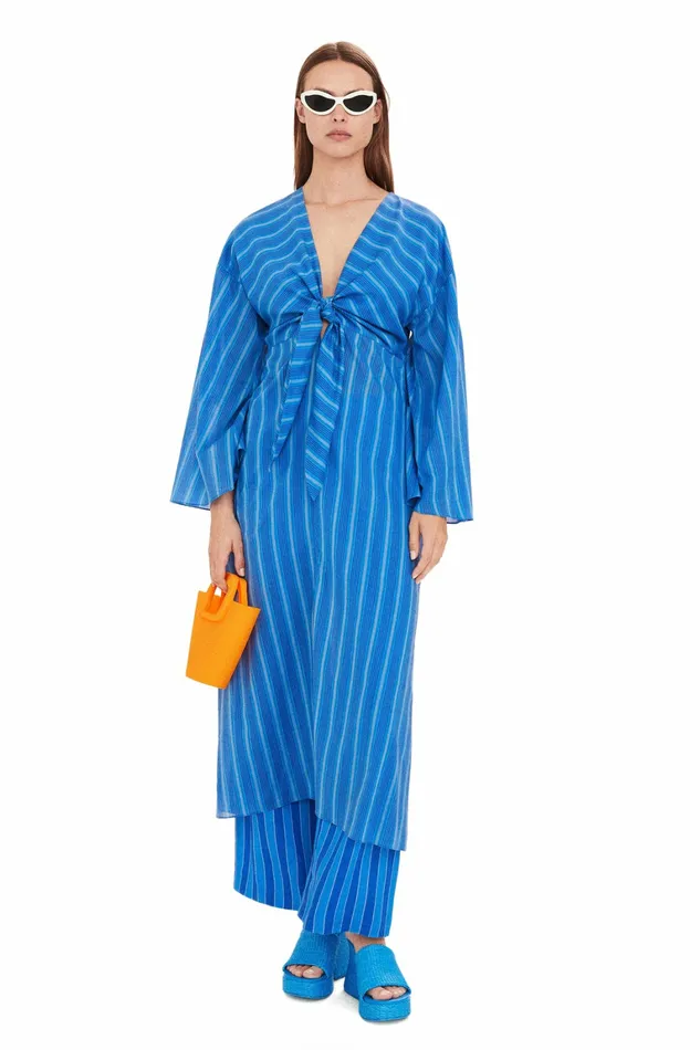 Simon Miller Dresses Women Sm X Mango Agua Dress Blue Stripe