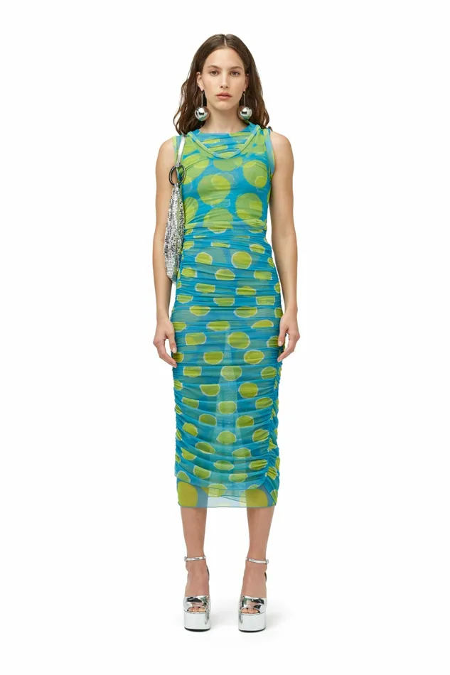 Simon Miller Prints Women Mesh Cielo Dress Suburban Blue Valley Green Dot Print Simon Miller Prints Women Mesh Cielo Dress Suburban Blue Valley Green Dot Print