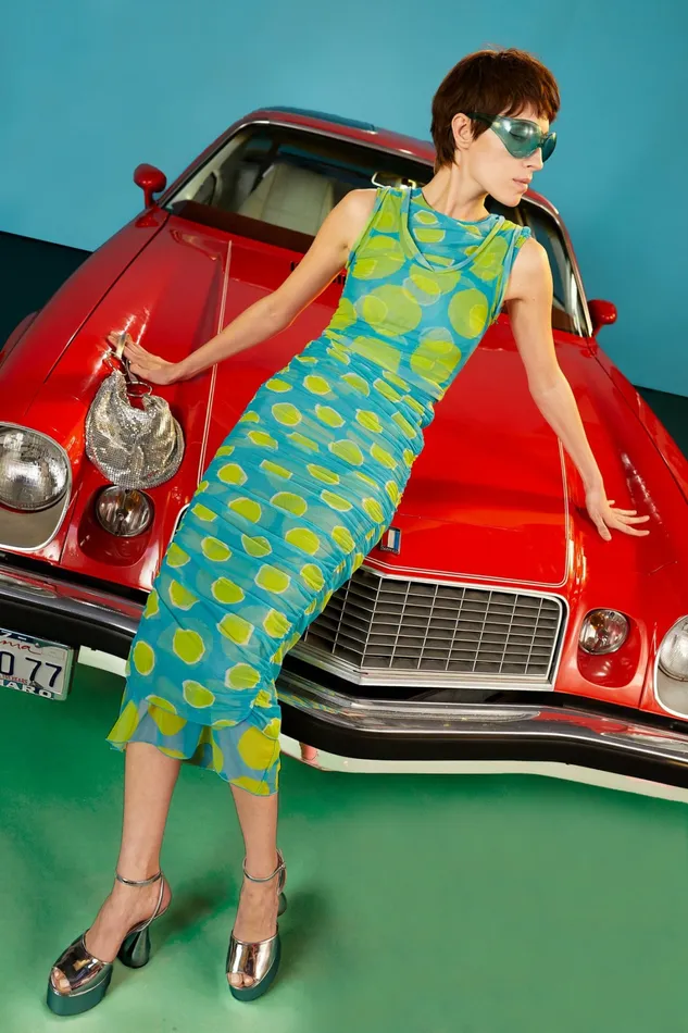 Simon Miller Prints Women Mesh Cielo Dress Suburban Blue Valley Green Dot Print Simon Miller Prints Women Mesh Cielo Dress Suburban Blue Valley Green Dot Print