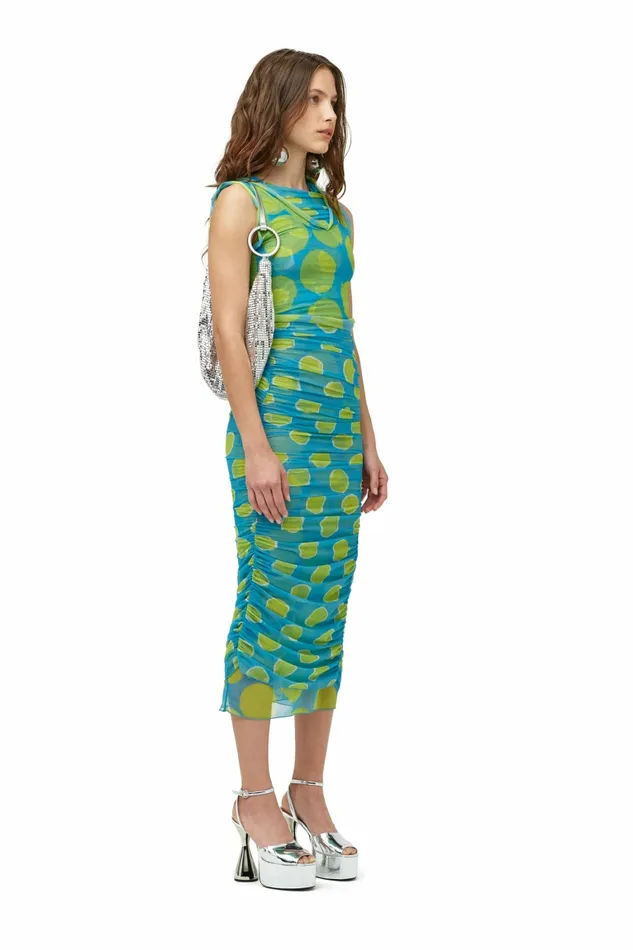 Simon Miller Prints Women Mesh Cielo Dress Suburban Blue Valley Green Dot Print Simon Miller Prints Women Mesh Cielo Dress Suburban Blue Valley Green Dot Print