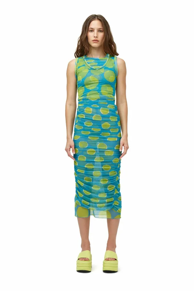 Simon Miller Prints Women Mesh Cielo Dress Suburban Blue Valley Green Dot Print Simon Miller Prints Women Mesh Cielo Dress Suburban Blue Valley Green Dot Print