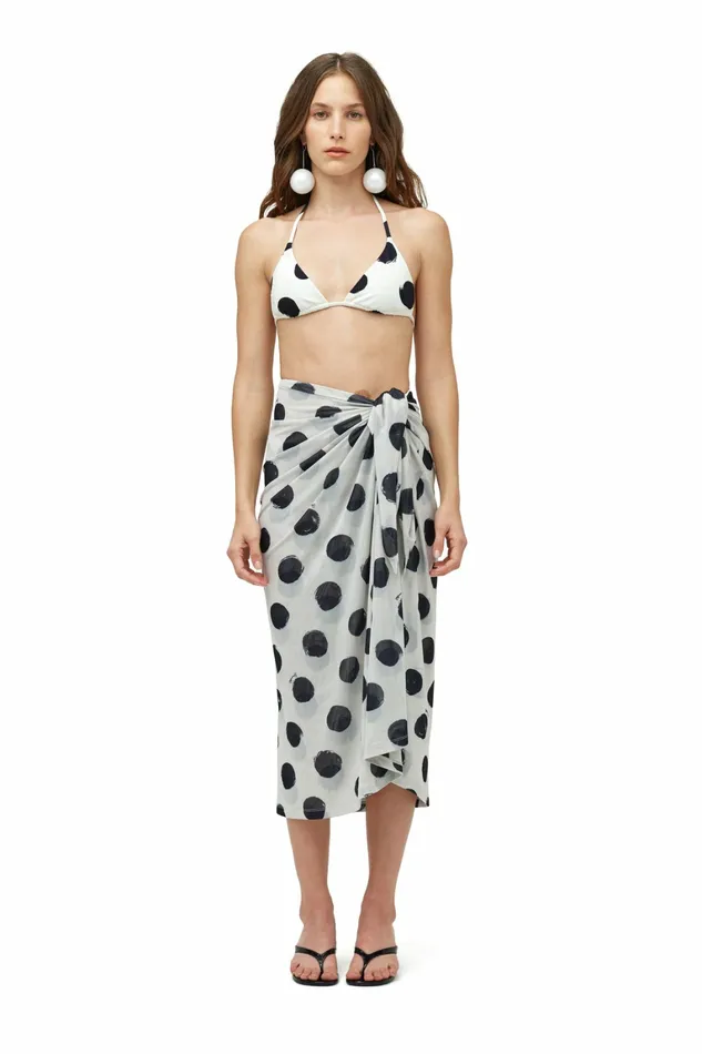 Simon Miller Swim Women Mesh Balboa Skirt Macadamia Black Dot Print