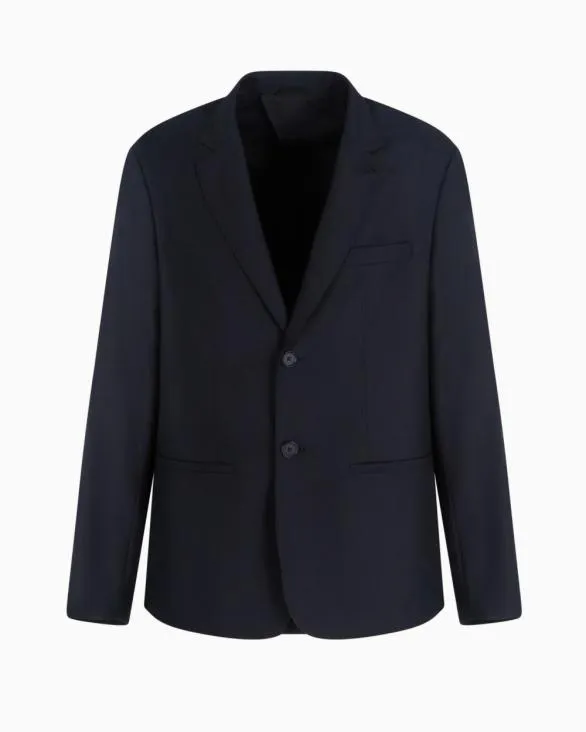 Singlebreasted Twobutton Jacket In Flowing Fabric Navyblue Men Armani Matching Sets