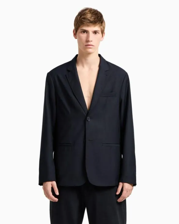 Singlebreasted Twobutton Jacket In Flowing Fabric Navyblue Men Armani Matching Sets Singlebreasted Twobutton Jacket In Flowing Fabric Navyblue Men Armani Matching Sets