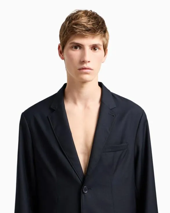 Singlebreasted Twobutton Jacket In Flowing Fabric Navyblue Men Armani Matching Sets Singlebreasted Twobutton Jacket In Flowing Fabric Navyblue Men Armani Matching Sets