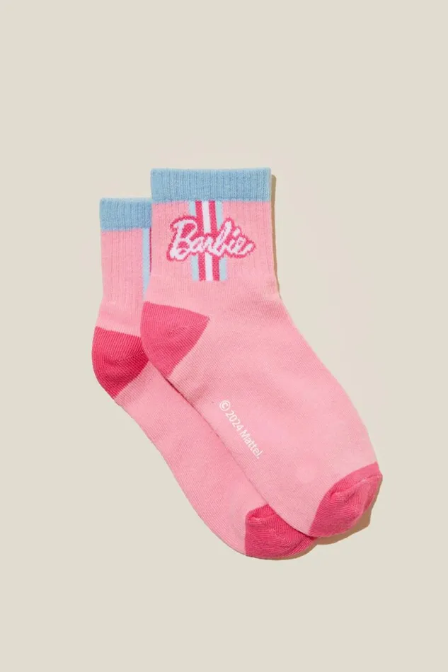 Single Pack Lcn Mid Crew Sock Lcn Mat Cali Pinkbarbie Girls Cotton On Activewear
