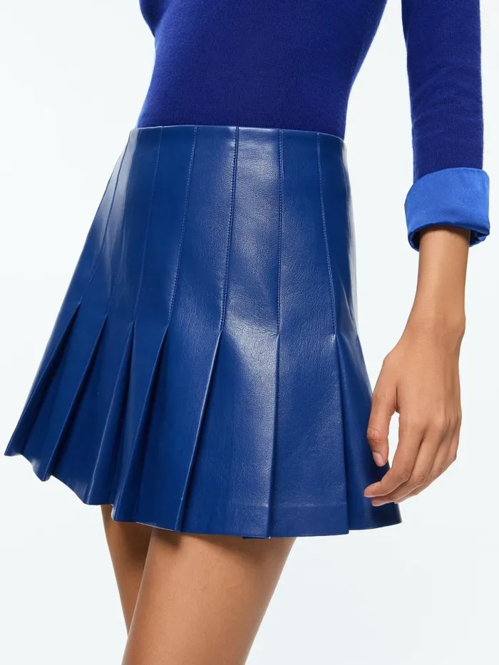 Skirts Women Alice Olivia CARTER PLEATED VEGAN LEATHER MINI SKIRT Royal