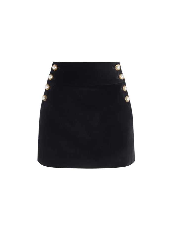 Skirts Women Alice Olivia DONALD VELVET SIDE BUTTON SKIRT Black