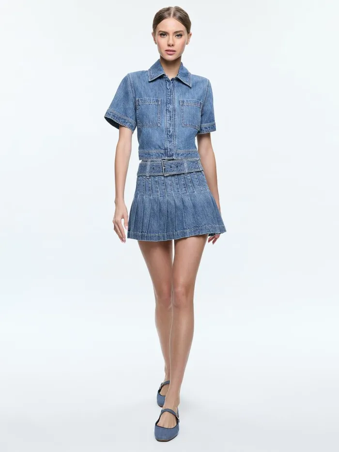 Skirts Women Alice Olivia MERA LOW RISE PLEATED SKIRT WITH BUCKLE Avery Blue
