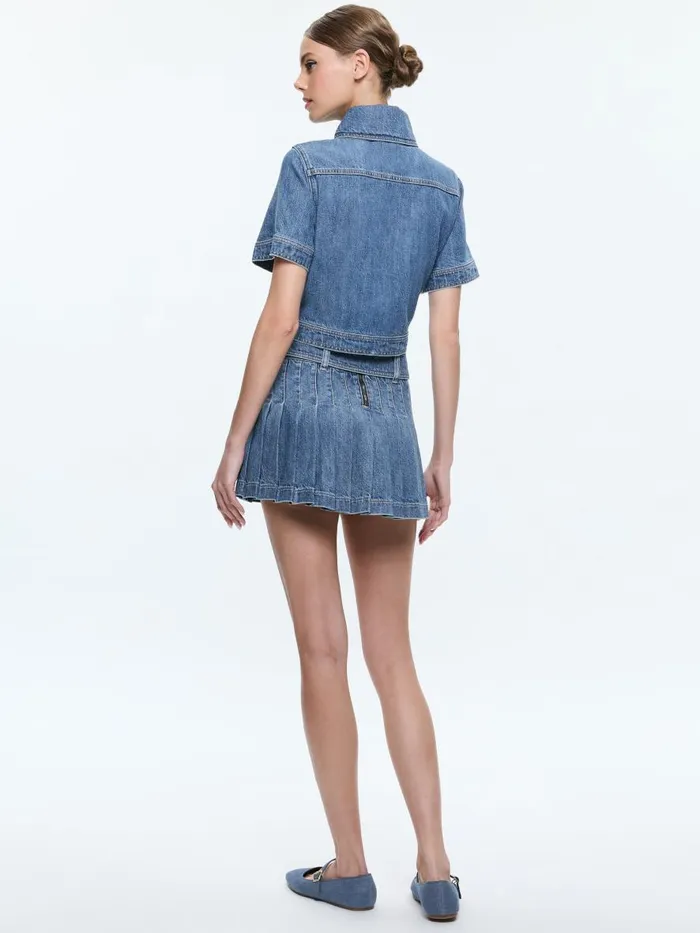Skirts Women Alice Olivia MERA LOW RISE PLEATED SKIRT WITH BUCKLE Avery Blue
