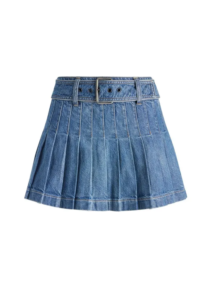 Skirts Women Alice Olivia MERA LOW RISE PLEATED SKIRT WITH BUCKLE Avery Blue