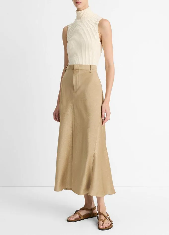 Skirts Women Vince Satin ALine Trouser Skirt Dune Stone Skirts Women Vince Satin ALine Trouser Skirt Dune Stone