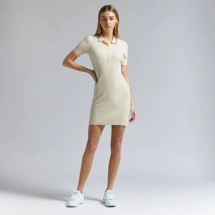Skorts and Dresses Women GFORE LIMITED EDITION TIPPED MERINO BLEND RIBBED SWEATER DRESS Winter White Skorts and Dresses Women GFORE LIMITED EDITION TIPPED MERINO BLEND RIBBED SWEATER DRESS Winter White