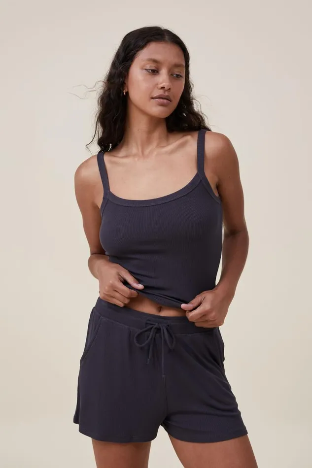 Sleep Recovery Scoop Neck Singlet Black Rib Women Cotton On Tops