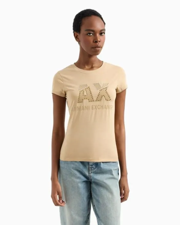 Slim Fit Tshirt In Stretch Cotton Jersey Camel Women Armani TShirts Slim Fit Tshirt In Stretch Cotton Jersey Camel Women Armani TShirts