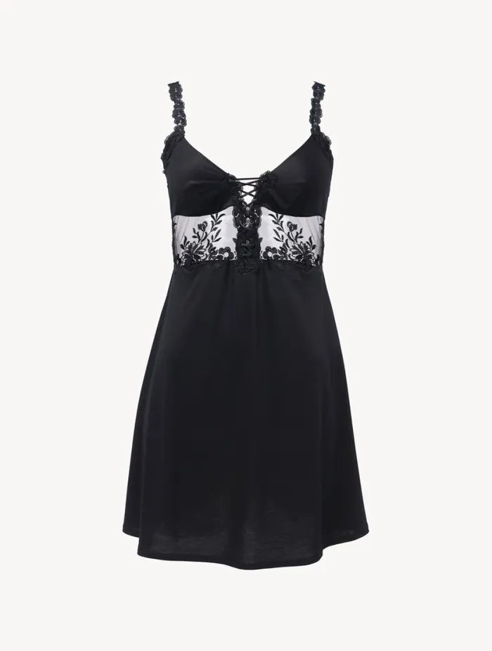 Slip Dress In Black Modal With Embroidered Tulle Sleepwear La Perla Slips and Dresses Slip Dress In Black Modal With Embroidered Tulle Sleepwear La Perla Slips and Dresses