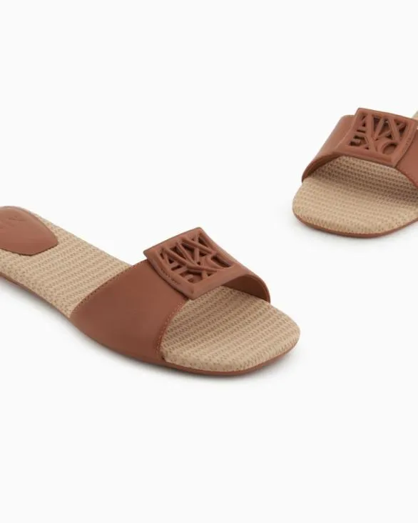 Slippers With Band And Logo Camel Women Armani Sandals Slippers With Band And Logo Camel Women Armani Sandals