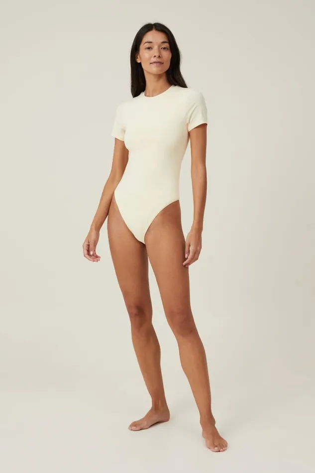 Soft Lounge Short Sleeve Bodysuit Panna Cotta Women Cotton On Tops