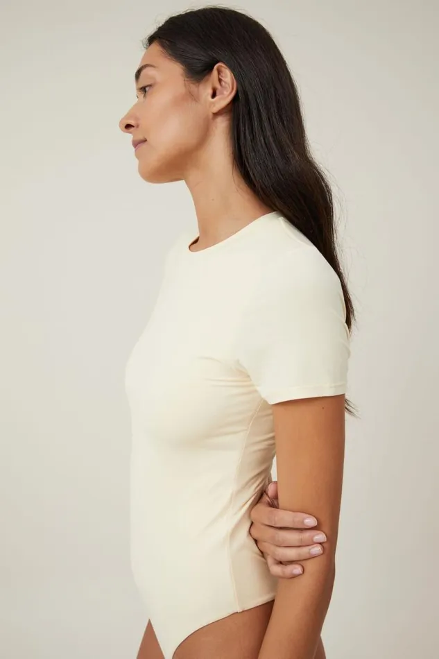 Soft Lounge Short Sleeve Bodysuit Panna Cotta Women Cotton On Tops
