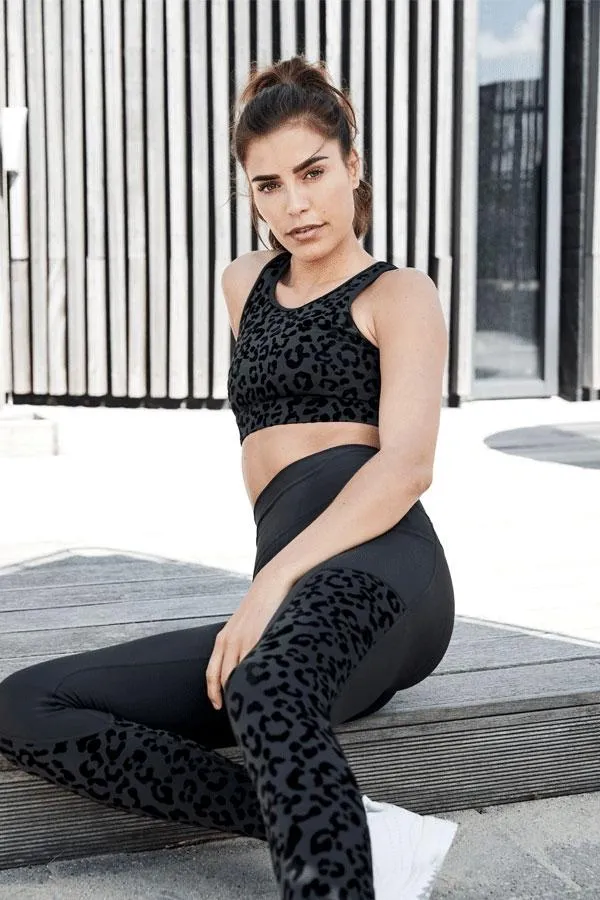 Sosandar Activewear Women Carolina Black Leopard Print Activewear Leggings With Pockets Black