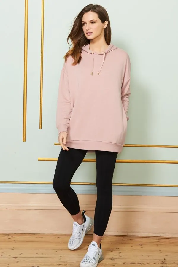 Sosandar Activewear Women Rose Pink Longline Hooded Top With Pockets Rose Pink Sosandar Activewear Women Rose Pink Longline Hooded Top With Pockets Rose Pink