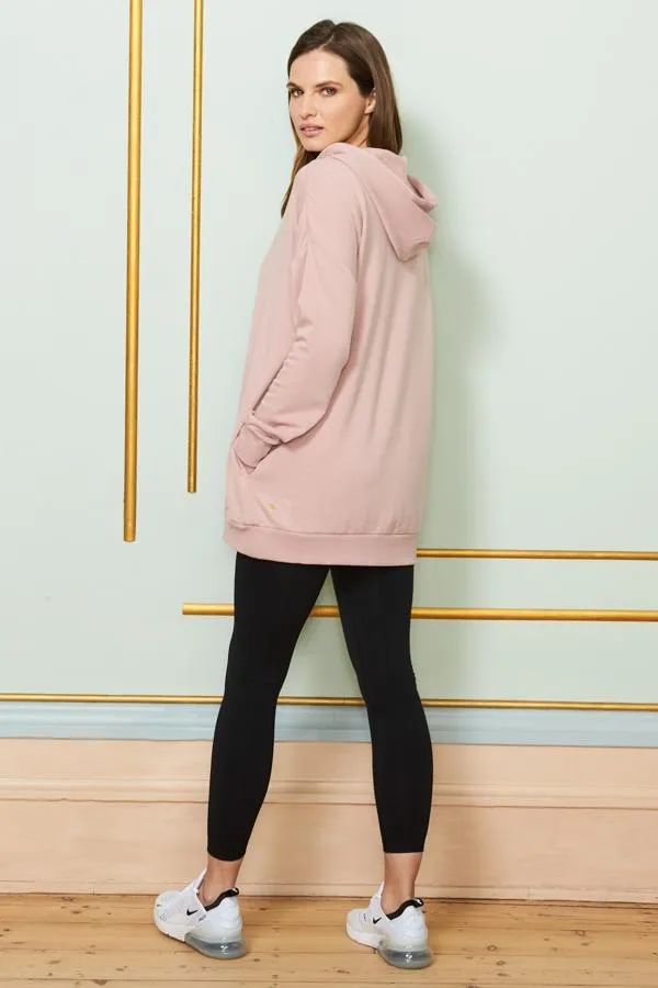 Sosandar Activewear Women Rose Pink Longline Hooded Top With Pockets Rose Pink