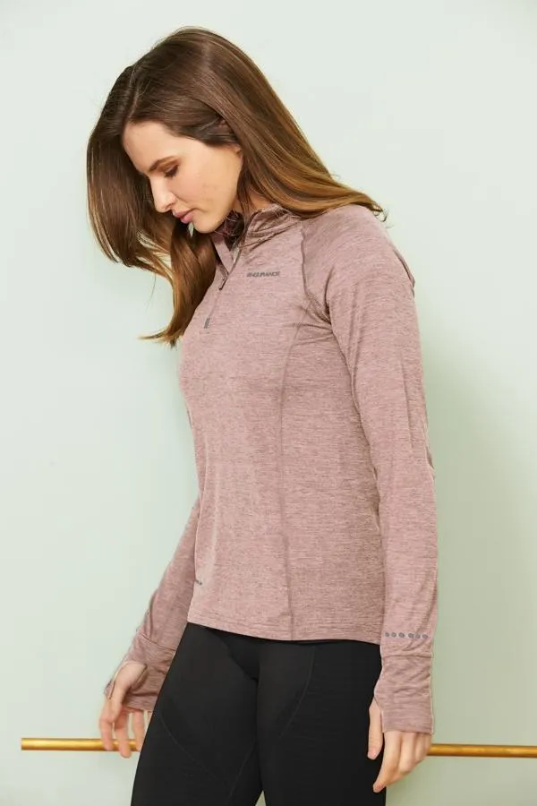 Sosandar Activewear Women Rose Pink Marl Quarter Zip Mid Layer Top Rose Pink