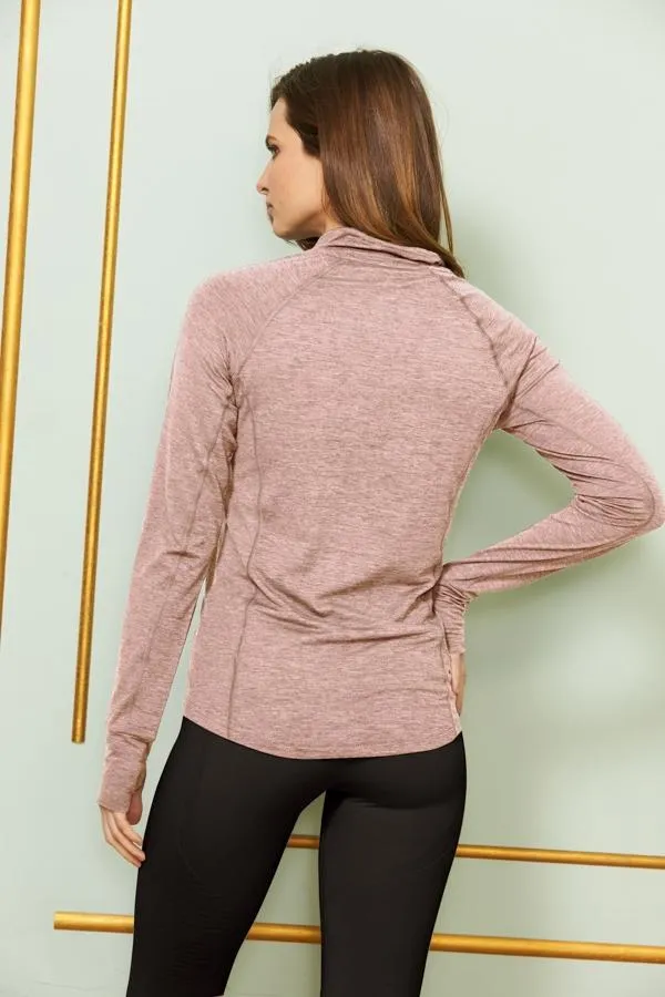 Sosandar Activewear Women Rose Pink Marl Quarter Zip Mid Layer Top Rose Pink